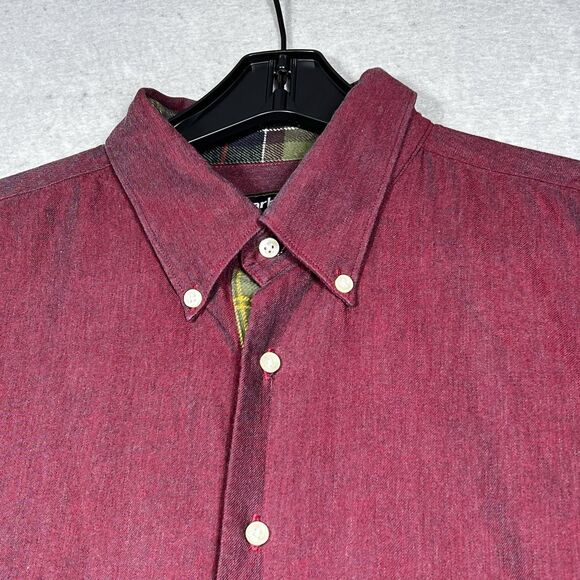 Barbour Classic Button Down Tartan Check Shirt Men’s Size Large Red Long Sleeve - Picture 2 of 14